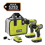 RYOBI ONE+ 18V Combo Kit w/ Drill/Driver, Impact Driver, 2x Batteries & Charger $99