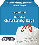120-Ct 13-GalAmazon Basics Tall Kitchen Drawstring Trash Bag $10