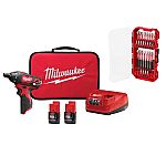 Milwaukee M12 1/4" Hex Screwdriver Kit + (2) 1.5Ah Batteries, Charger, Bag + 28-Pc SHOCKWAVE Set $89 (Ends today)