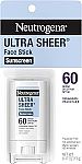 Travel Size (0.47 oz) Neutrogena Ultra Sheer Stick Sunscreen for Face SPF 60 $3 (Reg $10.99)
