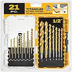 21-Piece DEWALT Titanium Nitride Coated Pilot Point Drill Bit Set w/ Case (DW1361) $21