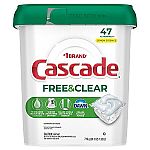 47-Ct Cascade Free & Clear Dishwasher Pods $14.99