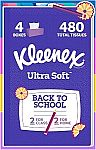 4 Boxes 120 Count Kleenex Ultra Soft Facial Tissues 3-Play $4.40