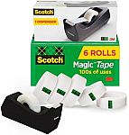6-Pack 3/4" x 1000" Scotch Magic Tape w/ Desktop Dispenser $10.43